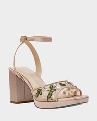 KIRRA NUDE Platform Strappy Square-Toe Block Heel