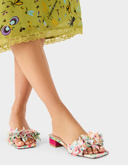 GLORRIA NATURAL FLORAL MULTI Women's Slip-On Low Block Heel Floral Sandal