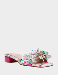 GLORRIA NATURAL FLORAL MULTI Women's Slip-On Low Block Heel Floral Sandal