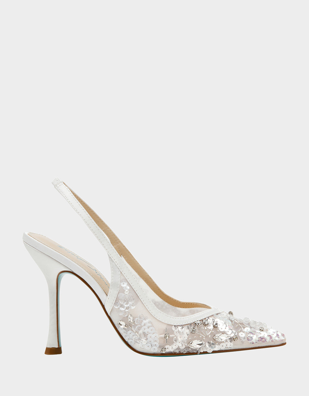 EDDIE IVORY Women's Floral Embellished Slingback Mesh High Heel