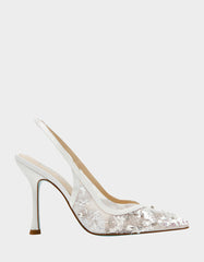 EDDIE IVORY Women's Floral Embellished Slingback Mesh High Heel