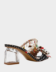 KAYLEEN Black Multi Women's Square-Toe Block Heel Mule Bow Heel