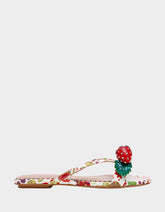 GARRIK WHITE MULTI Women's Thong Strappy Fruit Printed Sandal