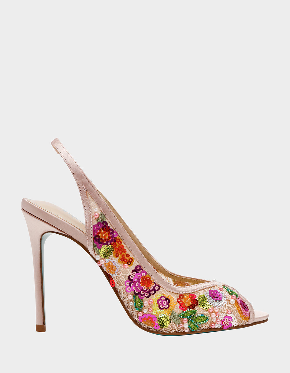 GERRI Nude Floral Embellished Peep-Toe Stiletto Women's Heel