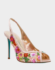 GERRI Nude Floral Embellished Peep-Toe Stiletto Women's Heel