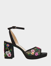 KENNI BLACK MULTI FLORAL Platform Block Heel Floral Print Mesh Women's Sandal
