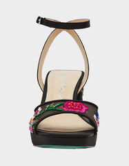 KENNI BLACK MULTI FLORAL Platform Block Heel Floral Print Mesh Women's Sandal