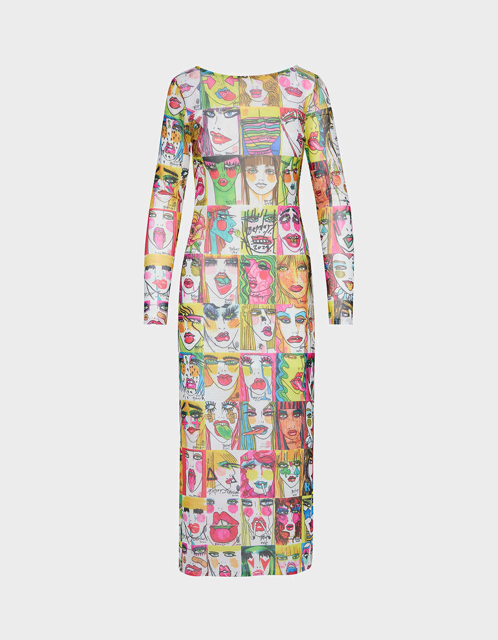 BETSEY'S PRINT SHEER DRESS MULTI Women's Long-Sleeved Mesh Sheer Midi Dress