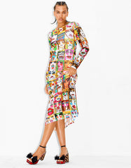 BETSEY'S PRINT SHEER DRESS MULTI Women's Long-Sleeved Mesh Sheer Midi Dress