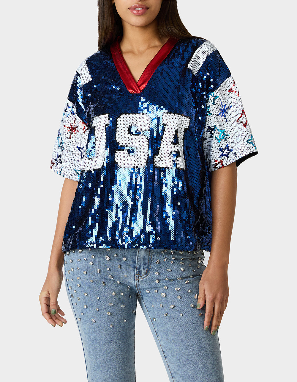 USA JERSEY BLUE Women's Red White and Blue USA Sequin Jersey
