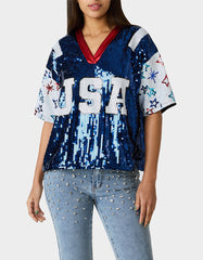 USA JERSEY BLUE Women's Red White and Blue USA Sequin Jersey