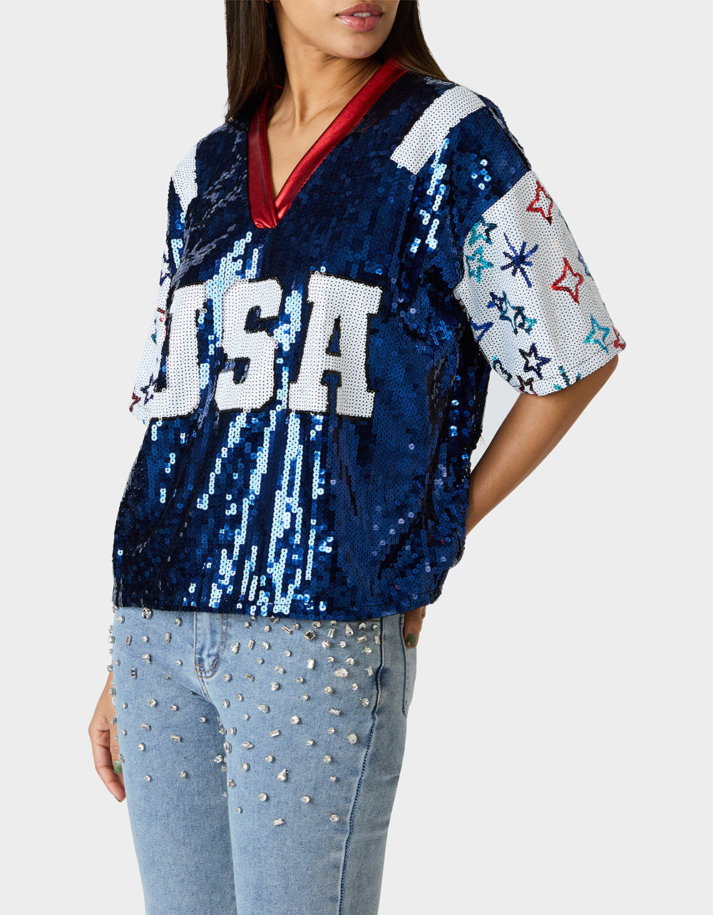 USA JERSEY BLUE Women's Red White and Blue USA Sequin Jersey