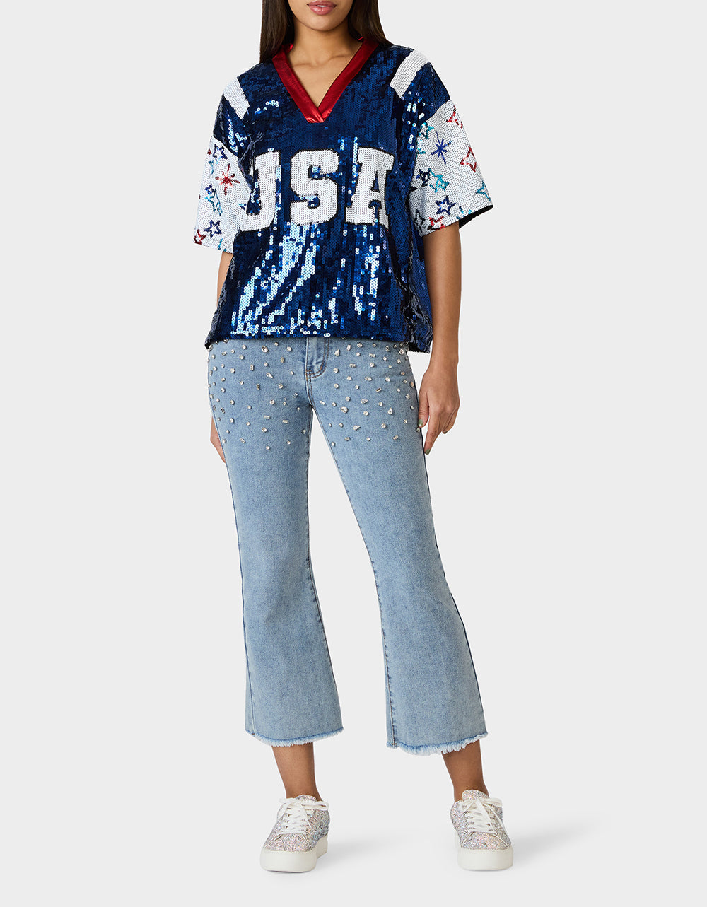 USA JERSEY BLUE Women's Red White and Blue USA Sequin Jersey