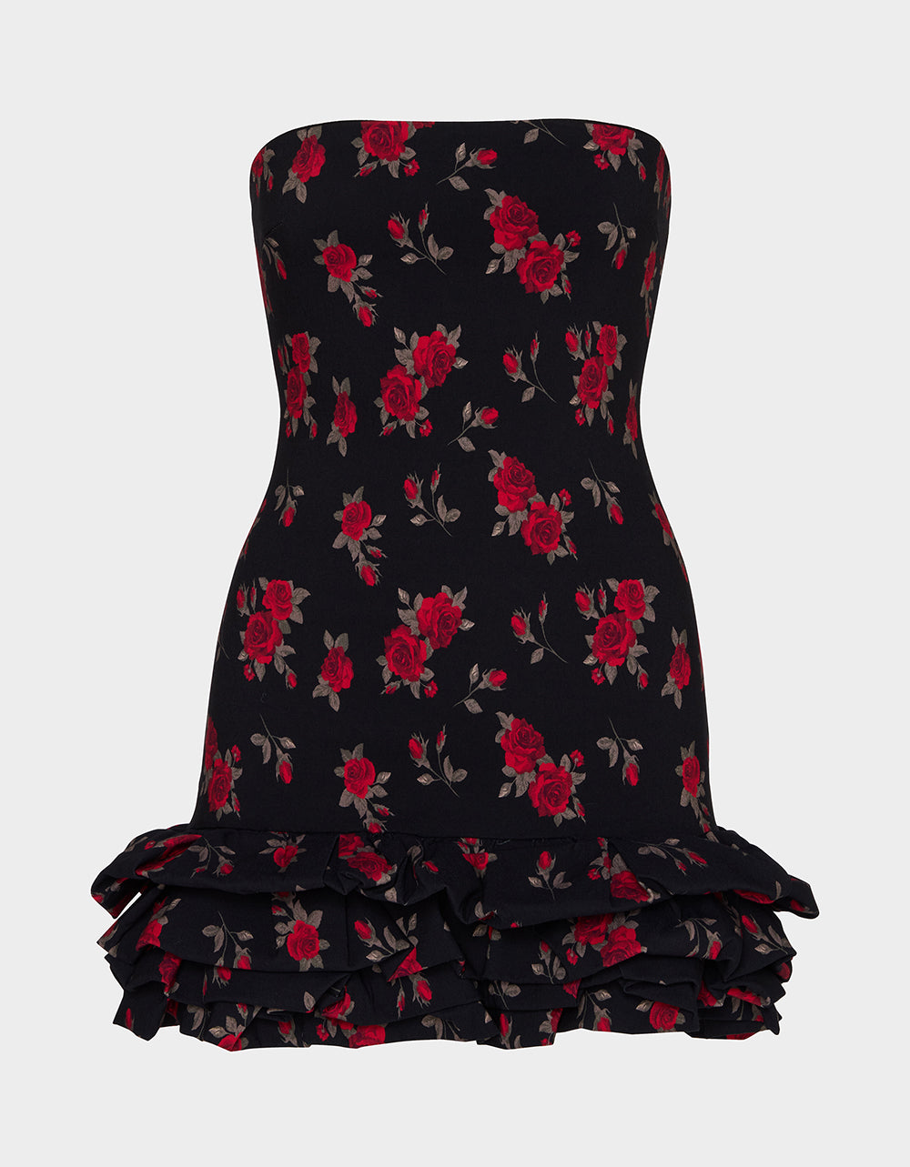 ROSIE POSIE DRESS BLACK Women's Strapless Floral Rose Print Mini Dress