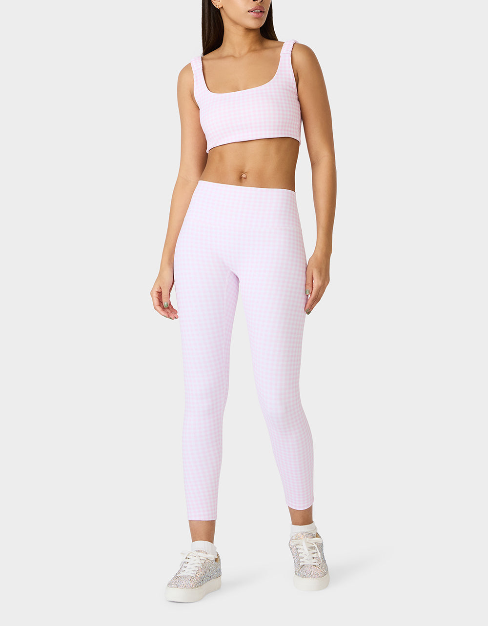 GINGHAM PRINT HIGHRISE LEGGING PINK MULTI Women's Pink Gingham Activewear Legging