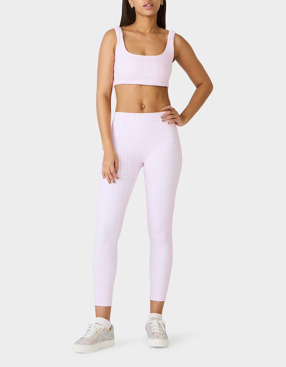 GINGHAM PRINT HIGHRISE LEGGING PINK MULTI Women's Pink Gingham Activewear Legging