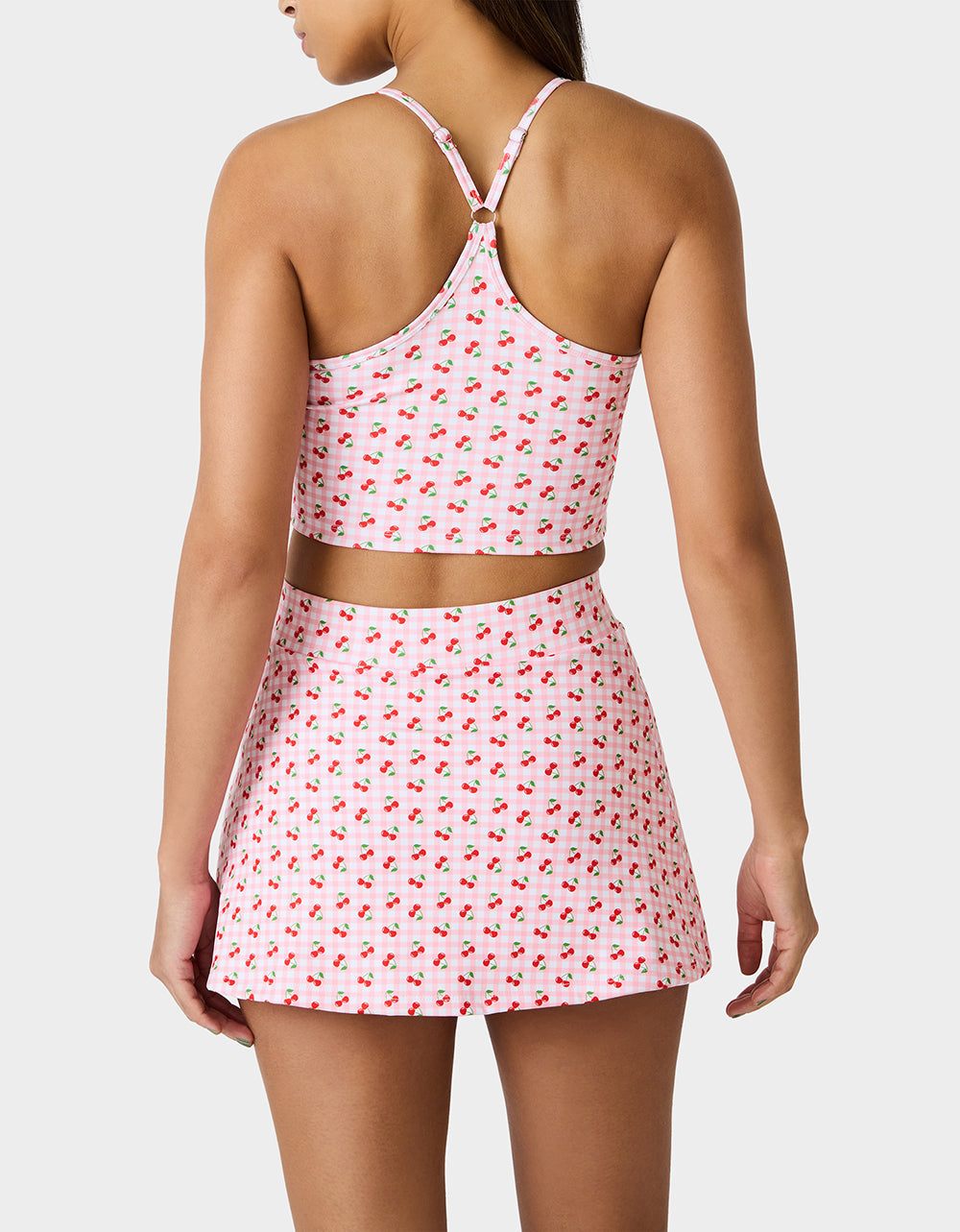 CHERRY GINGHAM SET PINK MULTI Women's Pink Cherry Gingham Activewear Tank Top