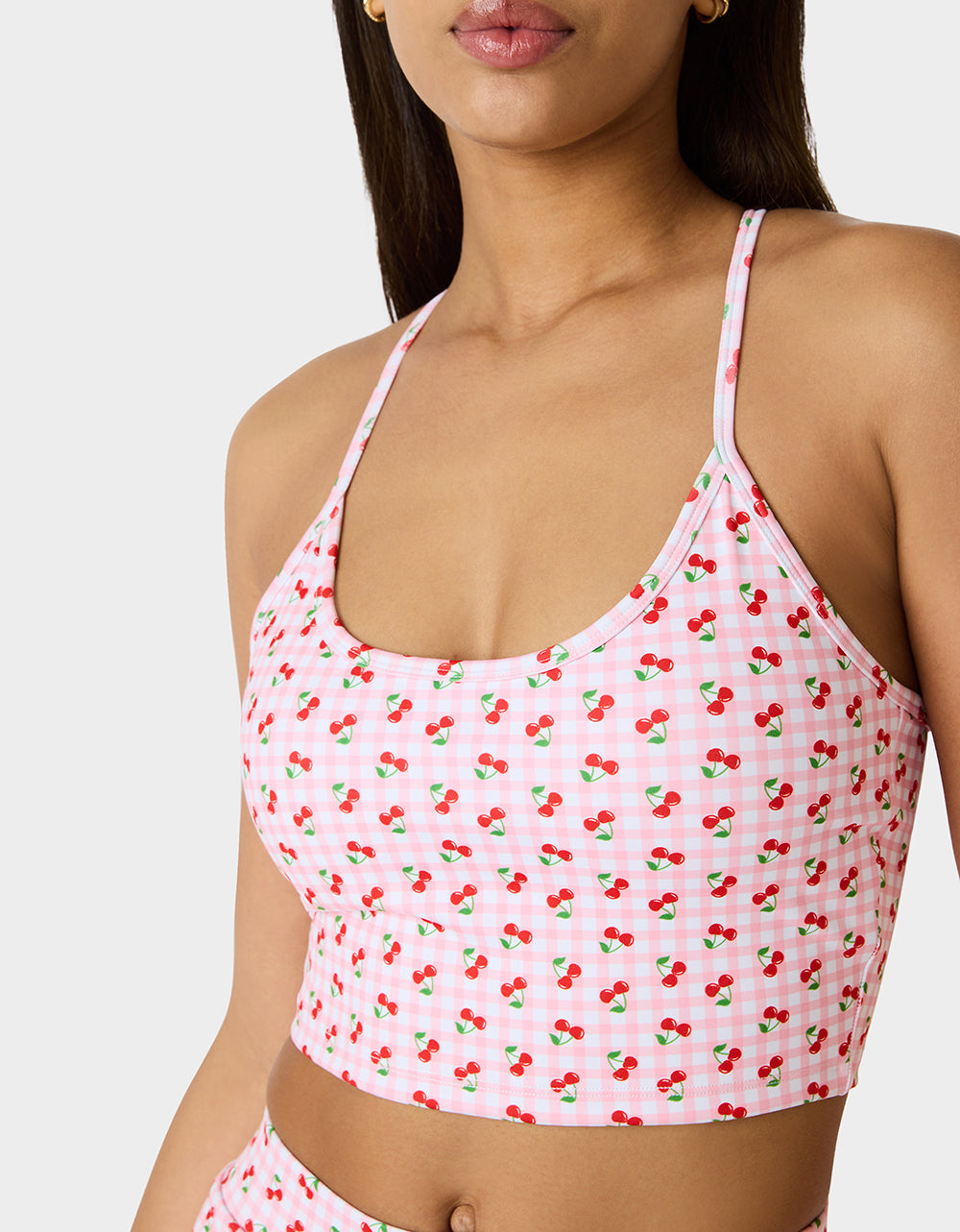 CHERRY GINGHAM SET PINK MULTI Women's Pink Cherry Gingham Activewear Tank Top