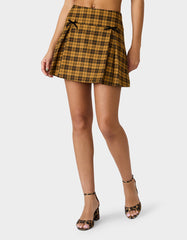 RAD PLAID SKIRT YELLOW PLAID Women's Yellow Plaid Skirt with Bow Details