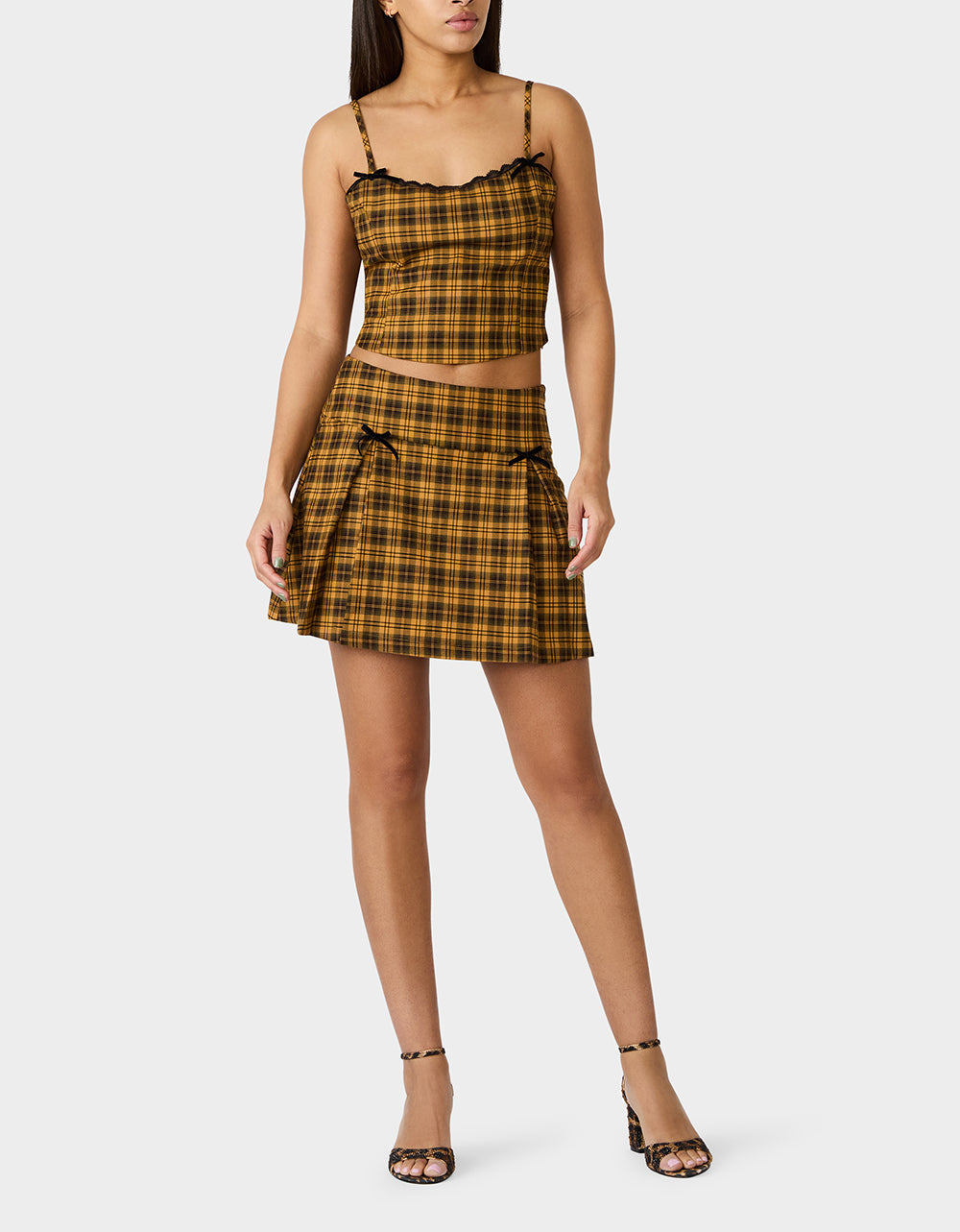 RAD PLAID SKIRT YELLOW PLAID Women's Yellow Plaid Skirt with Bow Details