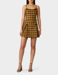 RAD PLAID TOP YELLOW PLAID Women's Yellow Plaid Cami with Lace and Bow Details