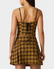 RAD PLAID TOP YELLOW PLAID Women's Yellow Plaid Cami with Lace and Bow Details