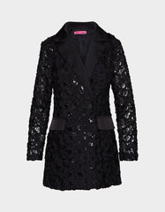 ROSETTE BLAZER DRESS BLACK Women's Black Blazer Dress with Rose Sequin Details