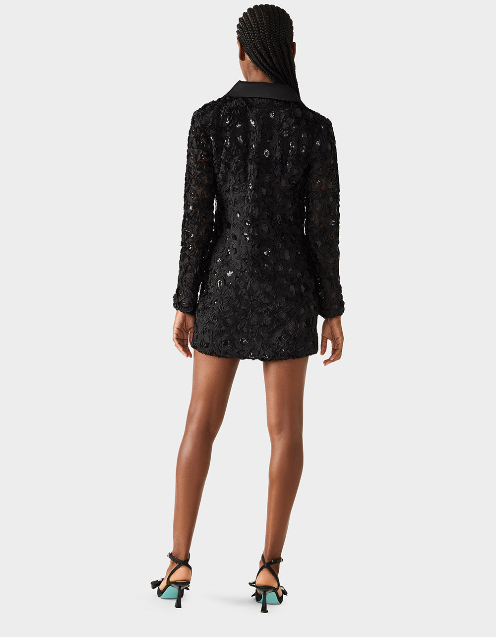 ROSETTE BLAZER DRESS BLACK Women's Black Blazer Dress with Rose Sequin Details