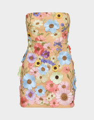 DAISY ME ROLLIN DRESS PASTEL MULTI Women's Floral Print Strapless Mini Dress