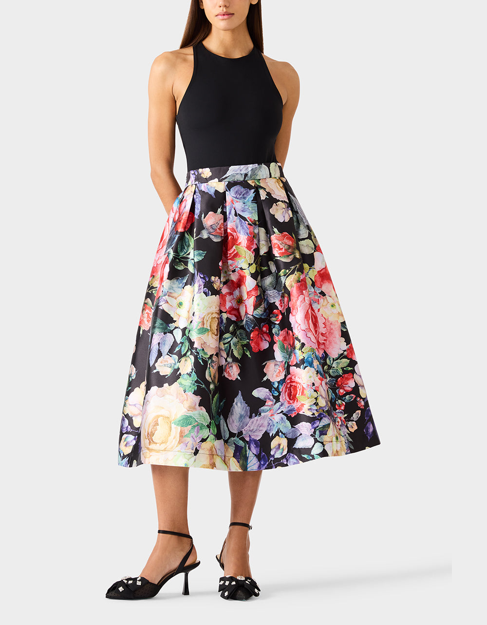 BOTANQUE SKIRT BLACK Women's Floral Midi Skirt