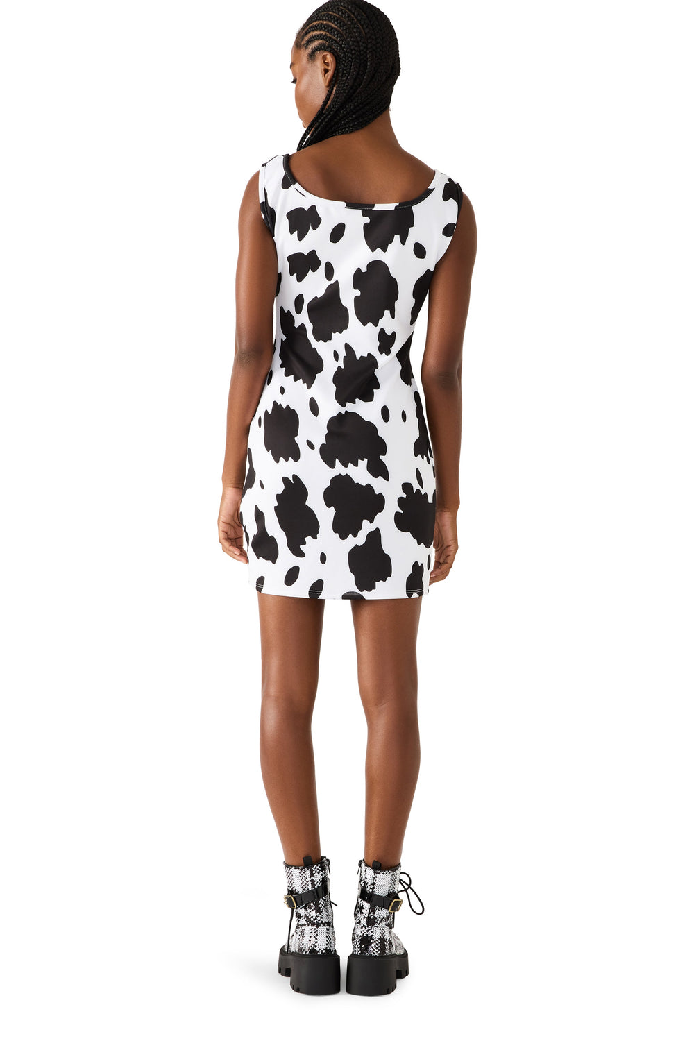 BETSEY COW PRINT DRESS BLACK/WHITE Women's Mini Tank Square-Neck Dress