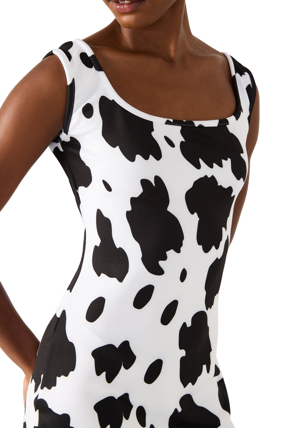 BETSEY COW PRINT DRESS BLACK/WHITE Women's Mini Tank Square-Neck Dress