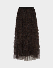 RUFFLED MAXI SKIRT LEOAPRD Women's Tiered Tulle Leopard Maxi Skirt
