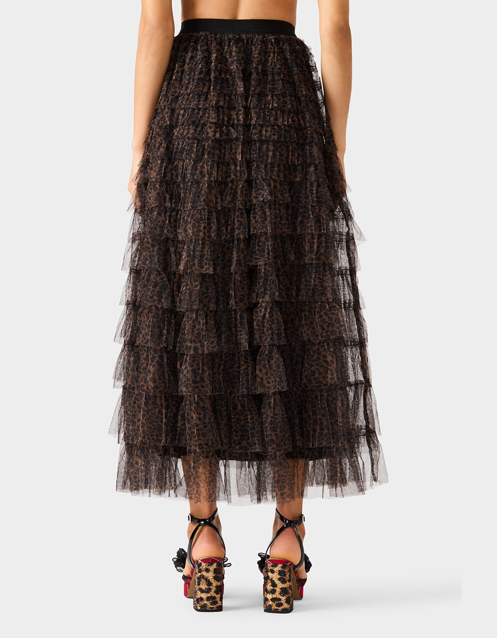 RUFFLED MAXI SKIRT LEOAPRD Women's Tiered Tulle Leopard Maxi Skirt