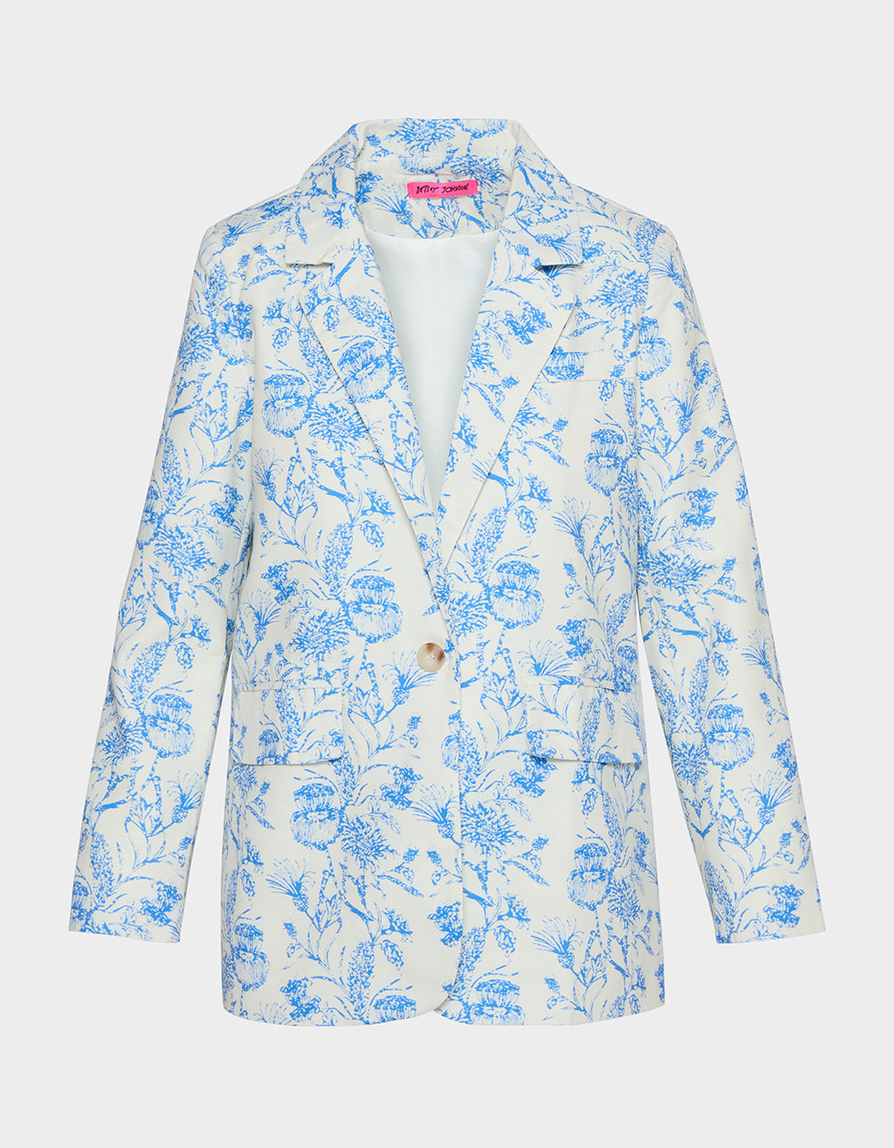 BOYFRIEND BLUE FLORAL BLAZER BLUE Women's Long-Sleeved Floral Print Blazer Jacket