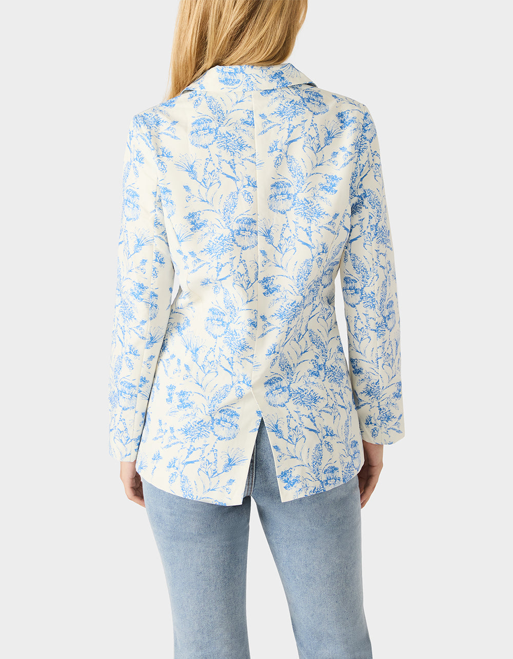 BOYFRIEND BLUE FLORAL BLAZER BLUE Women's Long-Sleeved Floral Print Blazer Jacket