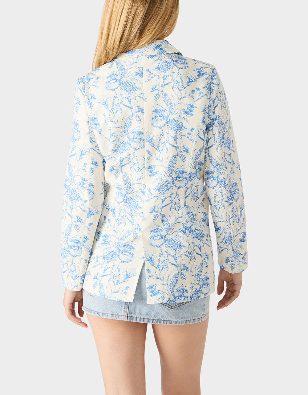 BOYFRIEND BLUE FLORAL BLAZER BLUE Women's Long-Sleeved Floral Print Blazer Jacket