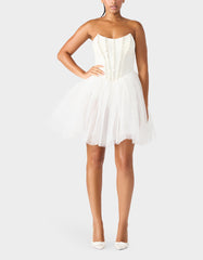 SHEER BALLERINA DRESS WHITE Women's Strapless Rhinestone Embellished Tulle Mini Dress