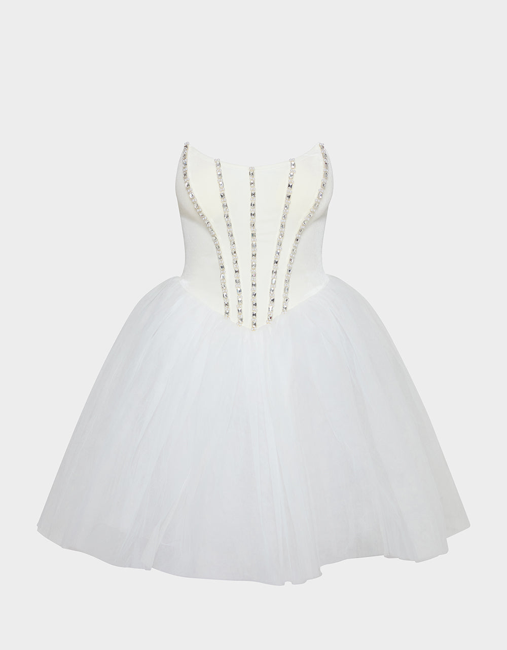 SHEER BALLERINA DRESS WHITE Women's Strapless Rhinestone Embellished Tulle Mini Dress