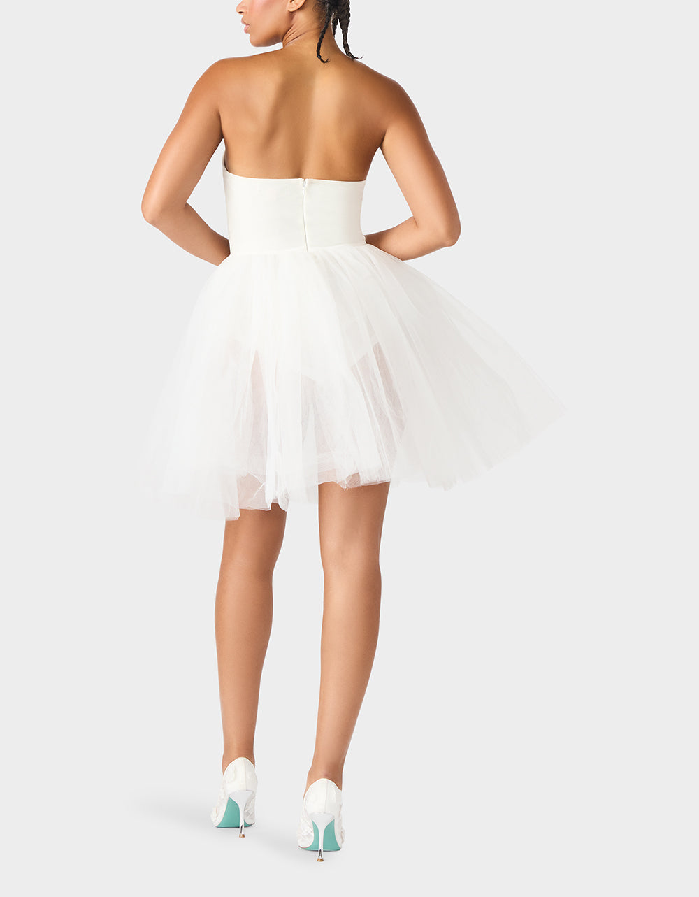 SHEER BALLERINA DRESS WHITE Women's Strapless Rhinestone Embellished Tulle Mini Dress