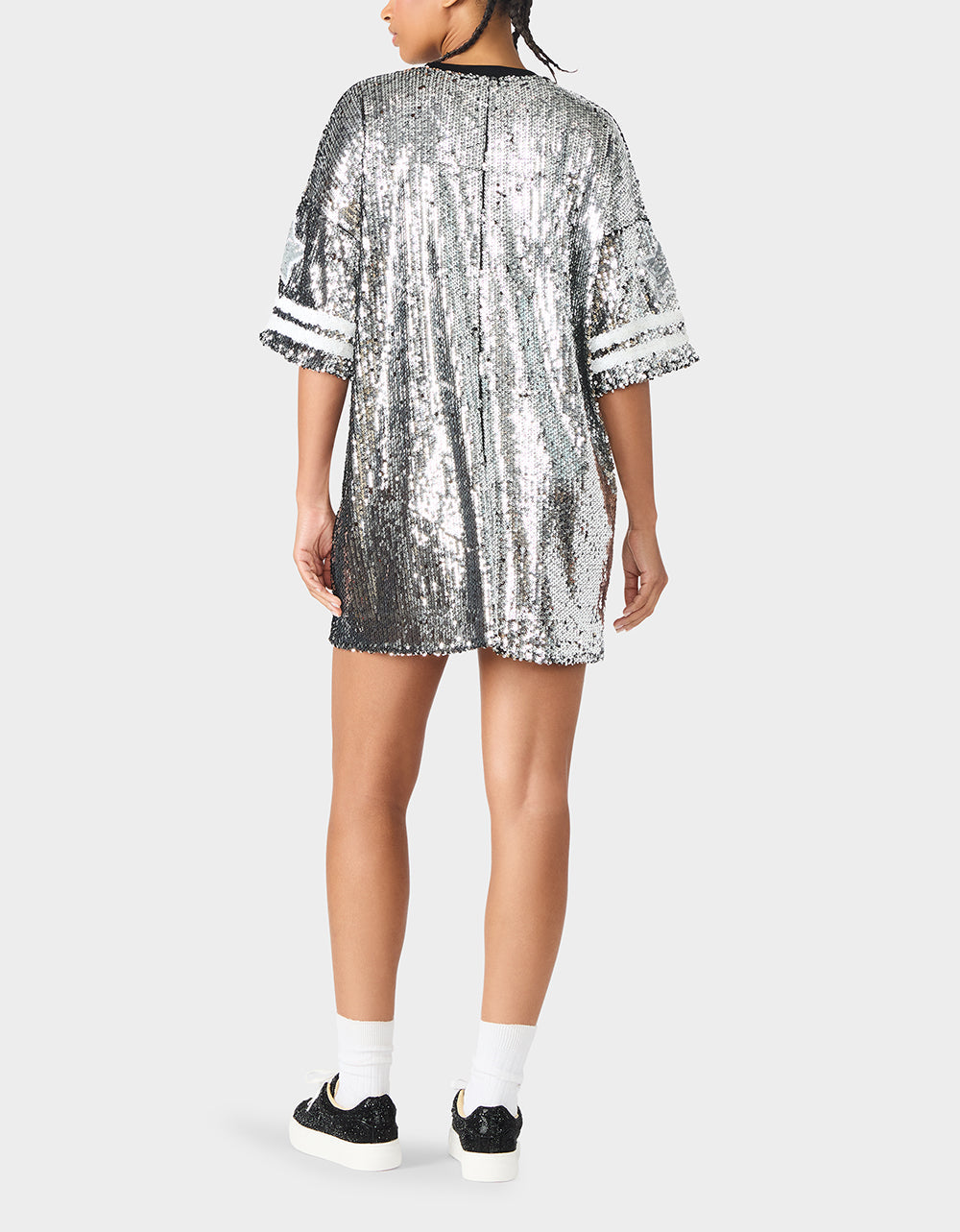GAME DAY JERSEY SEQUIN DRESS SILVER Women's Sequin Short-Sleeved Dress