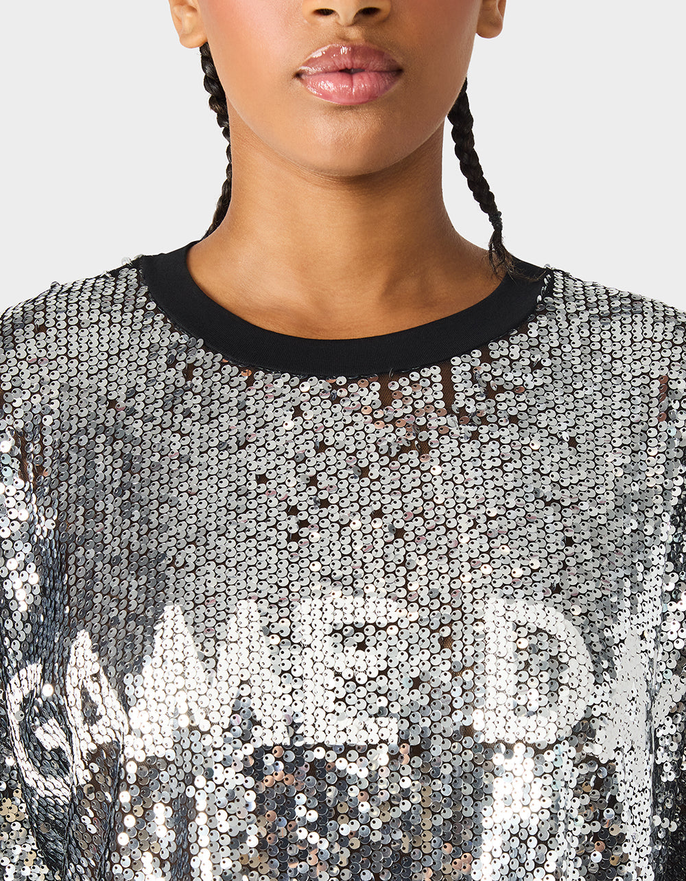 GAME DAY JERSEY SEQUIN DRESS SILVER Women's Sequin Short-Sleeved Dress