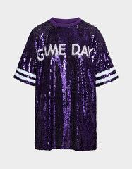 GAME DAY JERSEY SEQUIN DRESS PURPLE Women's Sequin Short-Sleeved Dress