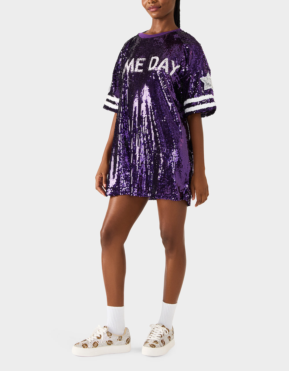 GAME DAY JERSEY SEQUIN DRESS PURPLE Women's Sequin Short-Sleeved Dress