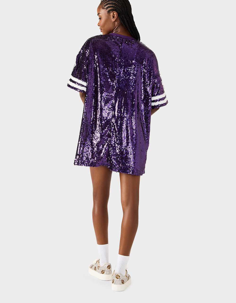 GAME DAY JERSEY SEQUIN DRESS PURPLE Women's Sequin Short-Sleeved Dress