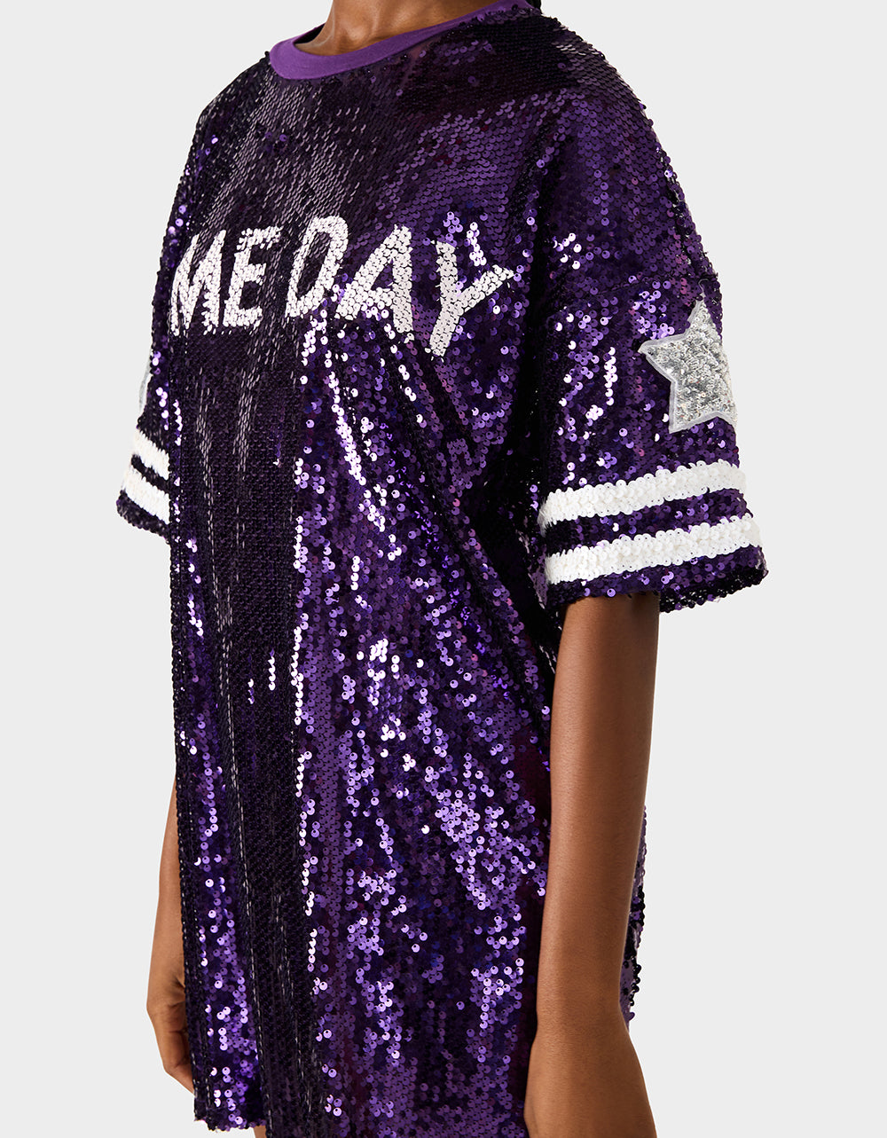 GAME DAY JERSEY SEQUIN DRESS PURPLE Women's Sequin Short-Sleeved Dress