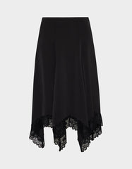 LACE SLIP MIDI SKIRT BLACK Women's Black Lace Midi Skirt