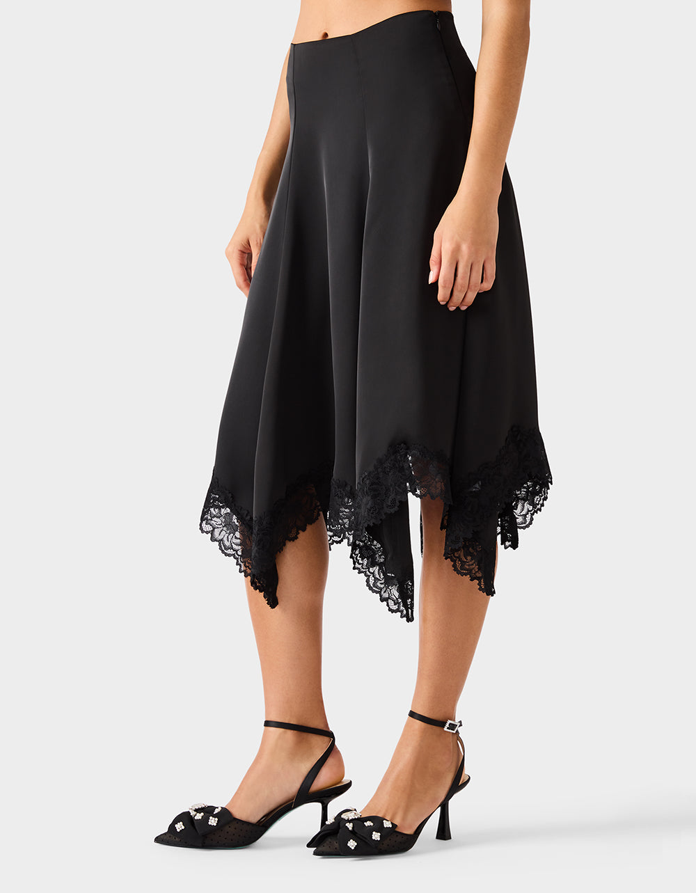 LACE SLIP MIDI SKIRT BLACK Women's Black Lace Midi Skirt