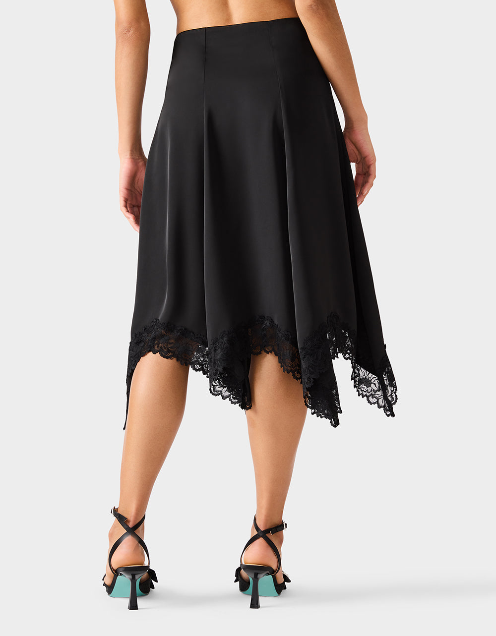 LACE SLIP MIDI SKIRT BLACK Women's Black Lace Midi Skirt