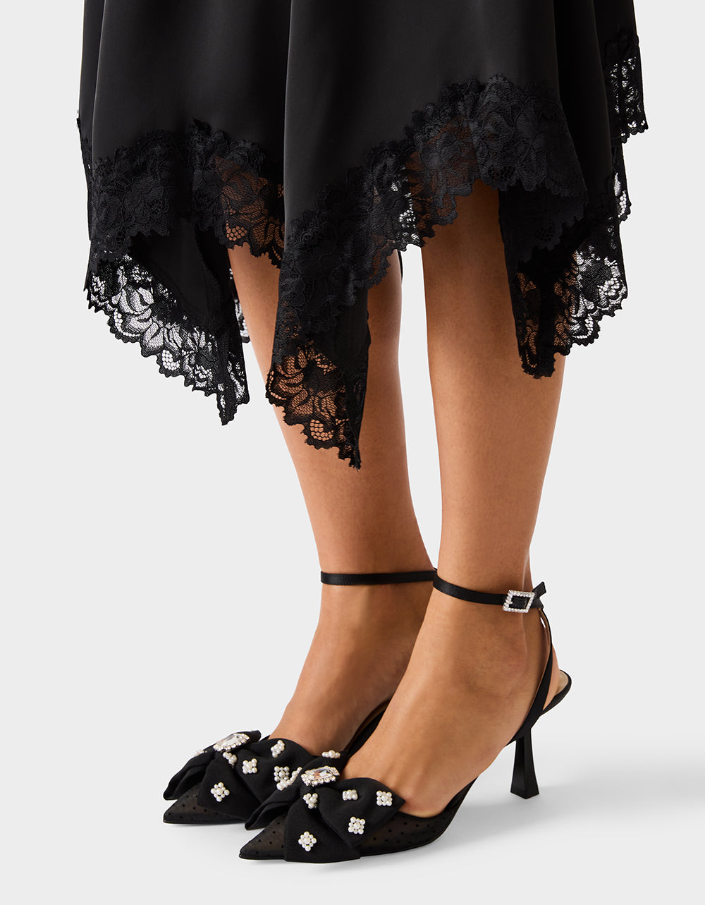 LACE SLIP MIDI SKIRT BLACK Women's Black Lace Midi Skirt